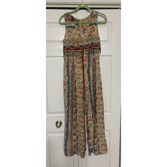 Vintage Clues Collection Boho Hippie Peasant Ethnic Beaded Trim Jumpsuit 6 - Picture 2 of 9